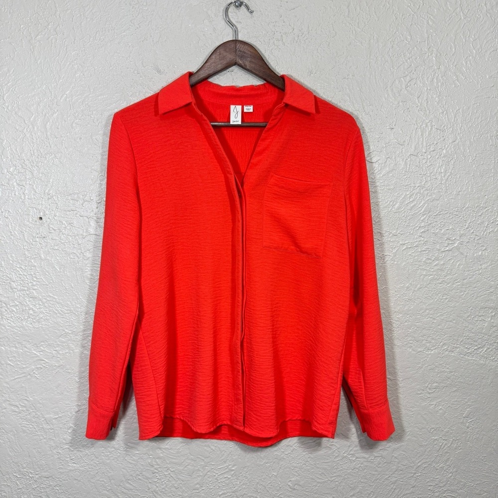Joie‎ Blouse Button Top XS Orange Textured Gauzy Crepe Maximalist Resort Career